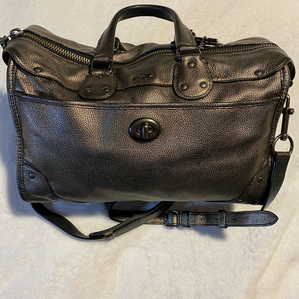 Coach Rhyder Gold Metallic Leather Satchel - Gem